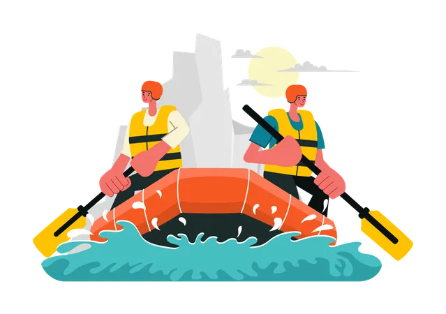 People going on rafting expedition  Illustration