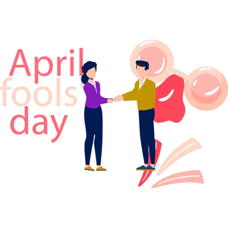 People handshake on April fools day  Illustration