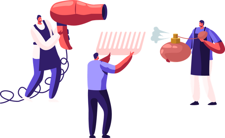 People Holding Accessories for Hair Cut and Beauty Care  イラスト