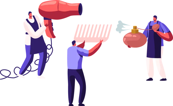 People Holding Accessories for Hair Cut and Beauty Care  イラスト