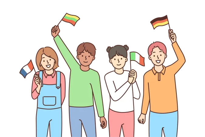 People holding different country flags  일러스트레이션