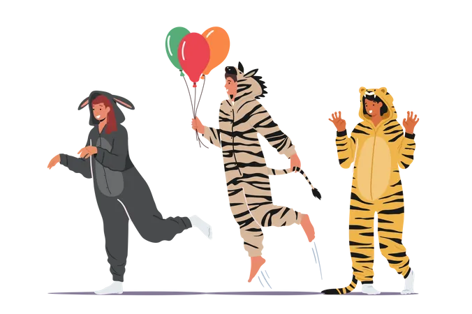 People in Kigurumi Pajamas  Illustration