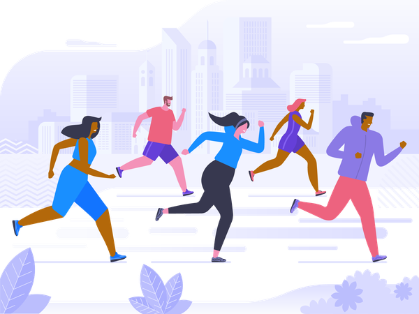 People participate in marathon  Illustration