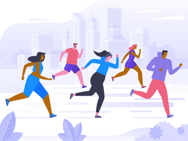 People participate in marathon  Illustration