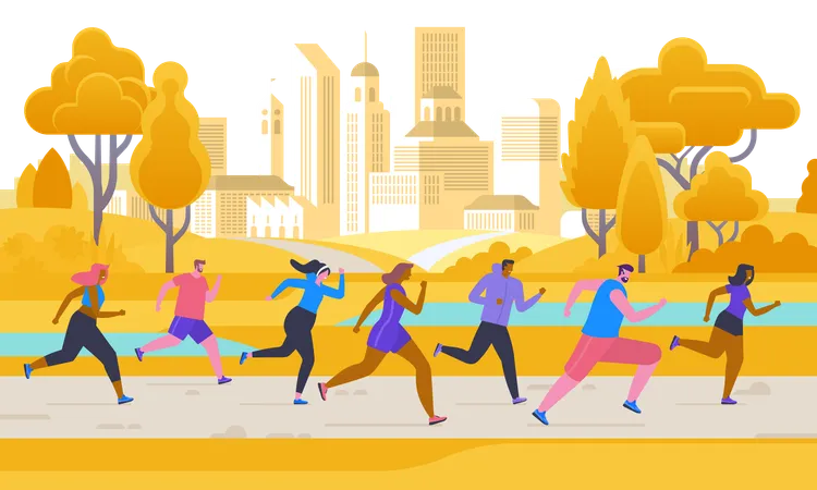 People participate in running competition  Illustration