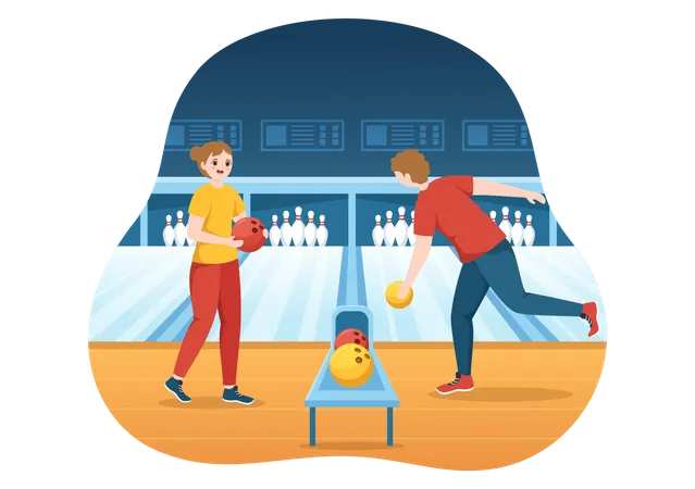 People Playing Bowling Game  イラスト