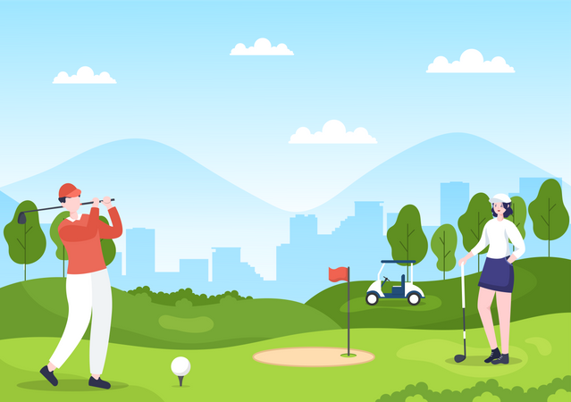 People Playing Golf  イラスト