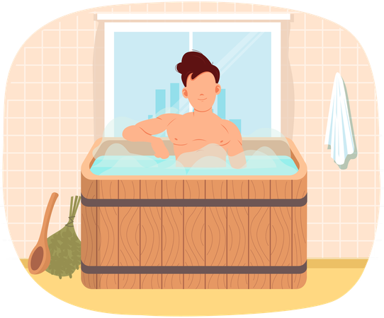 People sitting in sauna bath  Illustration