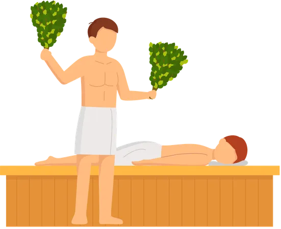 People sitting in sauna bath  Illustration