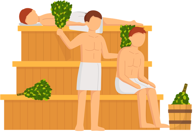 People sitting in sauna bath  Illustration