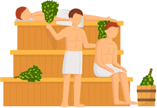 People sitting in sauna bath  Illustration