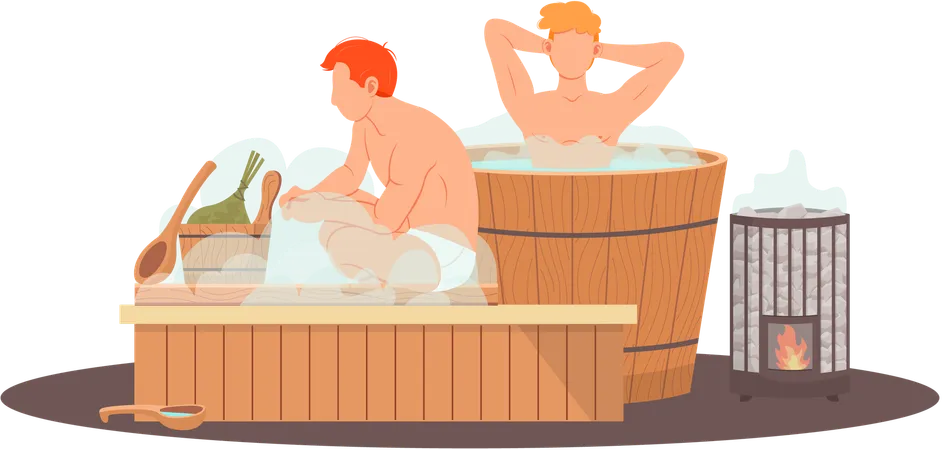 People sitting in sauna bath  Illustration