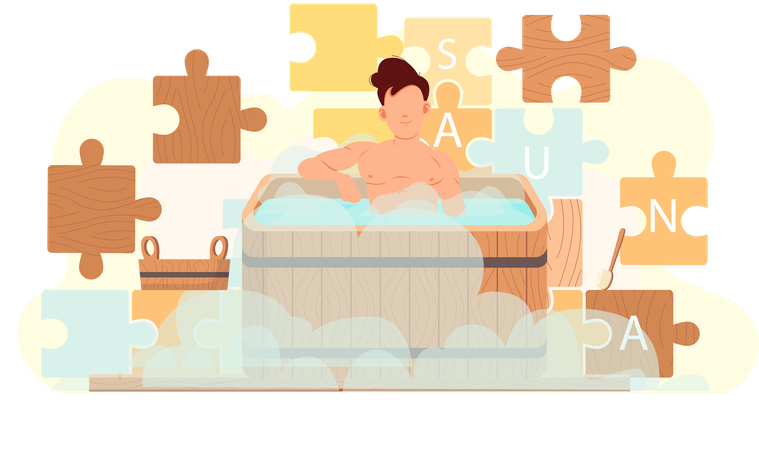 People sitting in sauna bath  Illustration