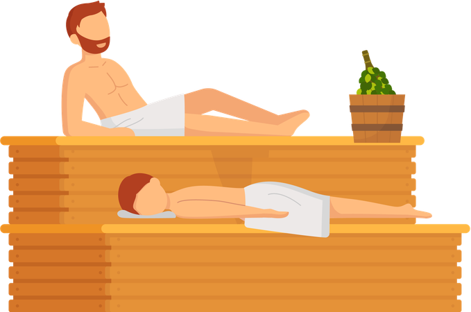 People sitting in sauna bath  Illustration