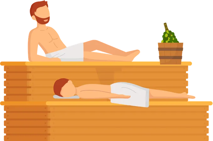 People sitting in sauna bath  Illustration