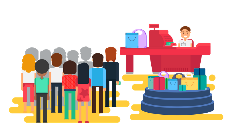 People standing in queue at store  Illustration