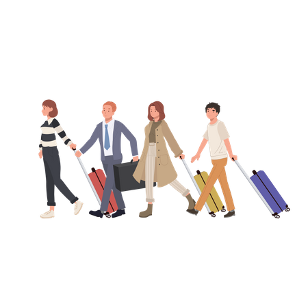 People Traveling with Suitcases  Illustration