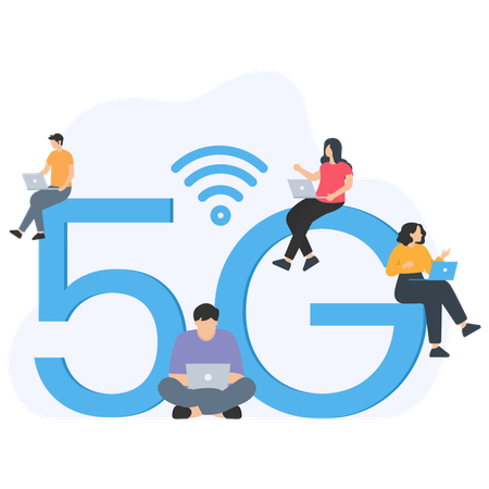 5G 기술을 사용하는 사람들  일러스트레이션