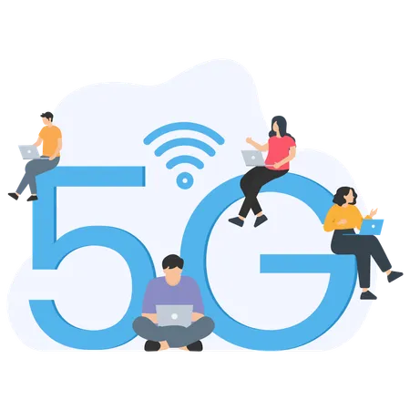 5G 기술을 사용하는 사람들  일러스트레이션