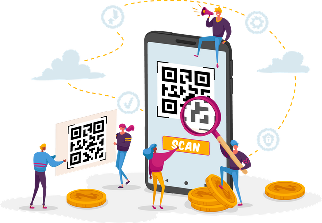 People using QR code for payment  Illustration