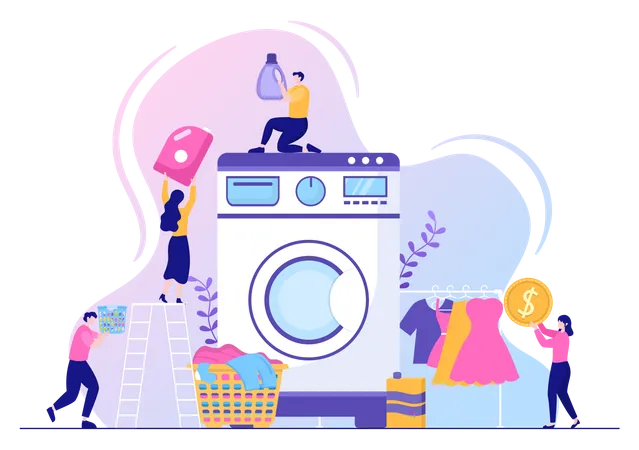 People using washing machine  Illustration