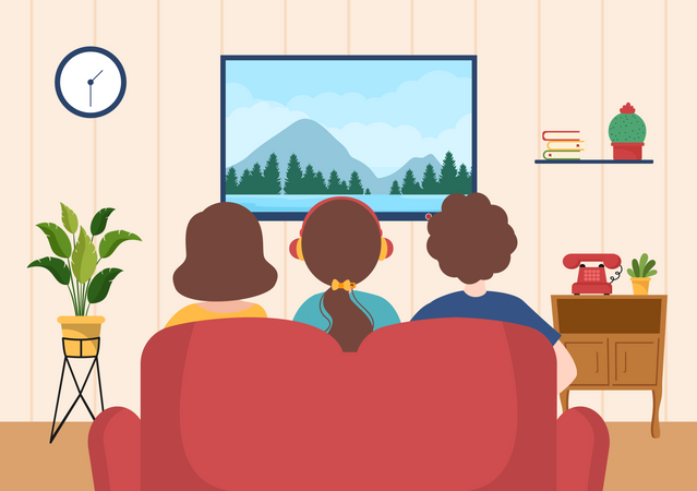 People watching tv  イラスト