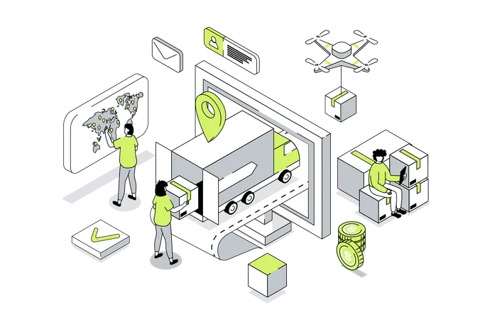 People working at logistic warehouse  Illustration