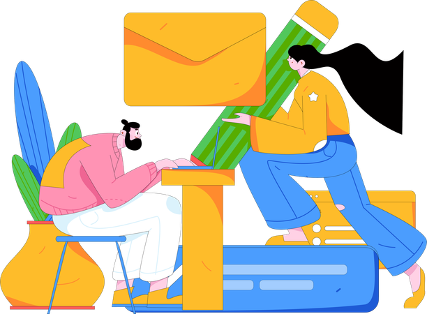 People write mail  Illustration