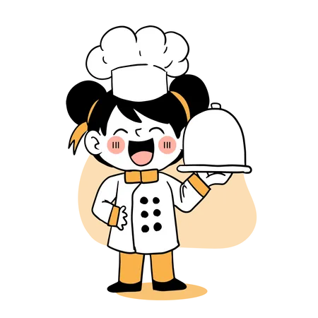 Pequeno chef servindo comida  Ilustração