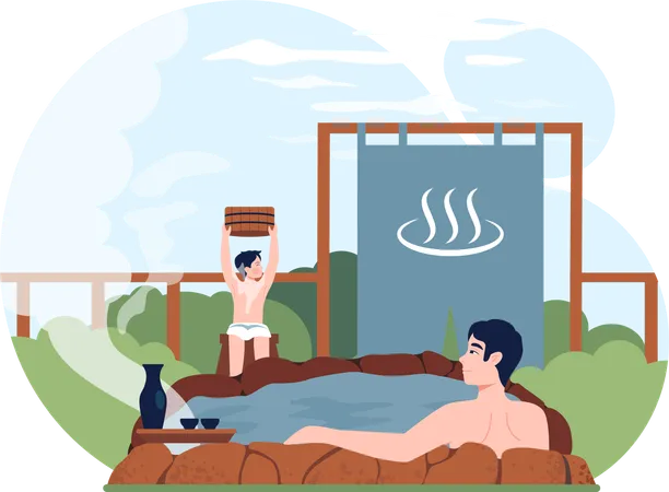 Père est bien assis au spa  Illustration