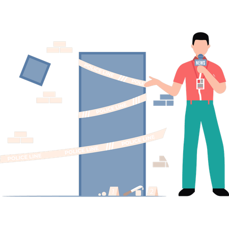 Periodista está informando sobre la escena del crimen  Ilustración