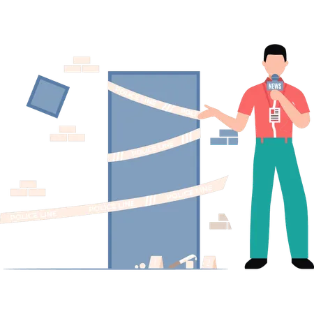 Periodista está informando sobre la escena del crimen  Ilustración