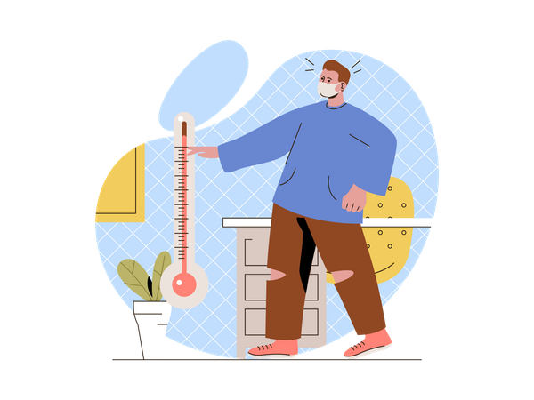 Person having fever checking temperature using thermometer  Illustration