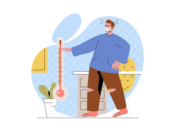 Person having fever checking temperature using thermometer  Illustration