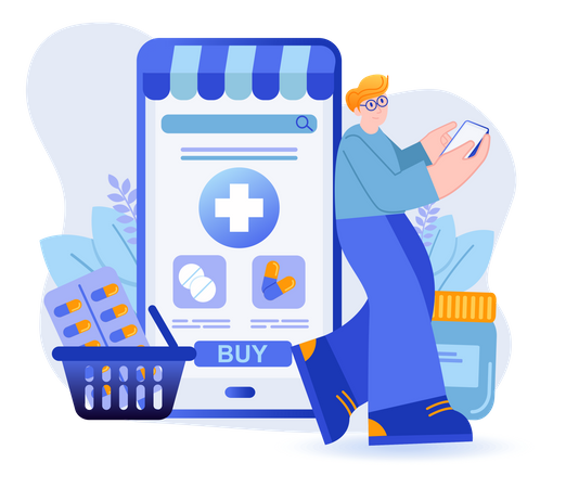 Person Purchasing Medicine From Online Application  일러스트레이션