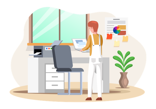 Person working with printer in office  イラスト