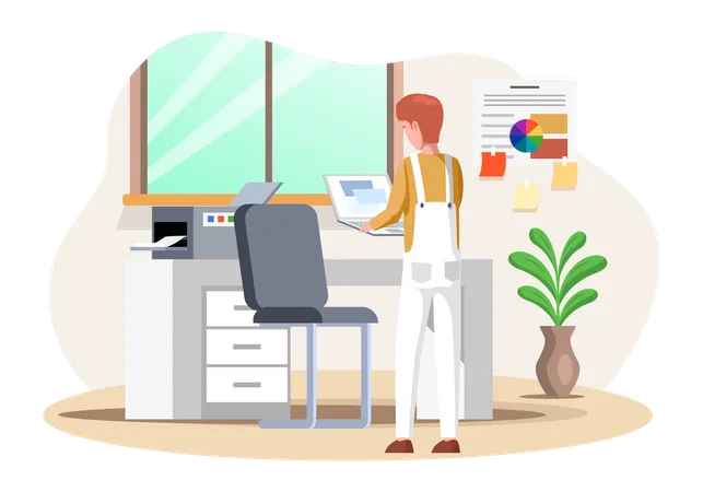 Person working with printer in office  イラスト