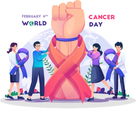 Personas y médicos huyen por el cáncer.  Ilustración