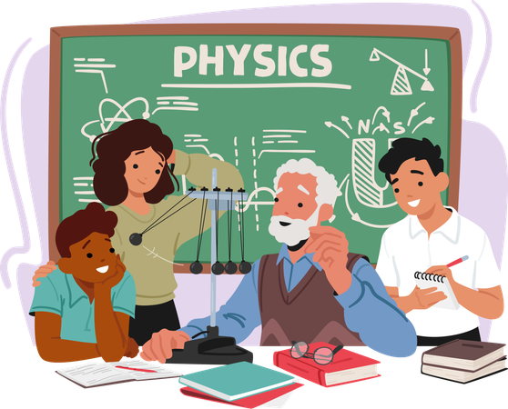 Caractère âgé de professeur de physique  Illustration