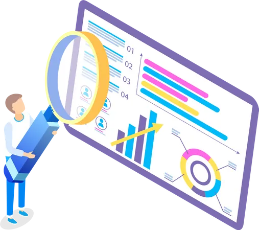 La personne tient une loupe pour l'analyse commerciale  Illustration