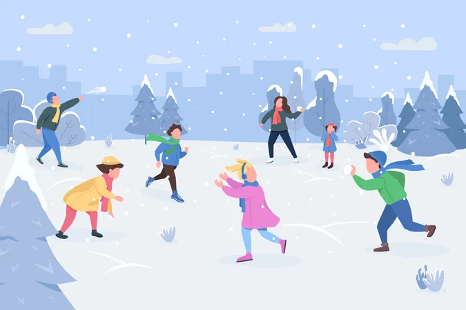 Pessoas aproveitando as férias de inverno  Ilustração