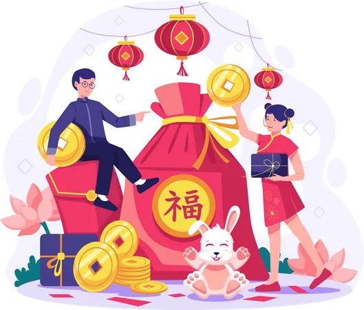 As pessoas comemoram o ano novo chinês  Ilustração