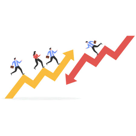 Empresários correndo em gráfico de crescimento  Ilustração