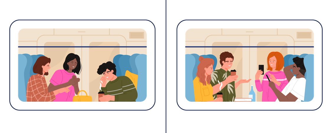 As pessoas viajam de trem  Ilustração