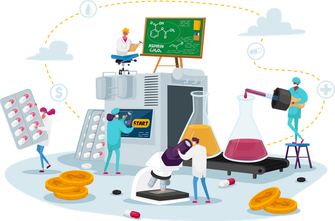 Pharmaceutical Medical Drugs Producing at Factory  Illustration