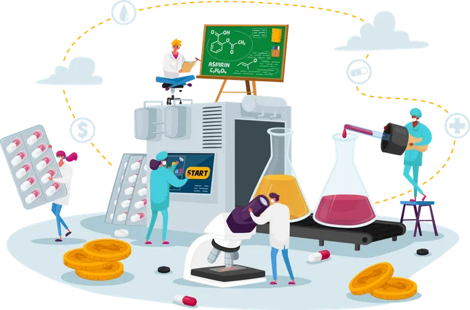 Pharmaceutical Medical Drugs Producing at Factory  Illustration