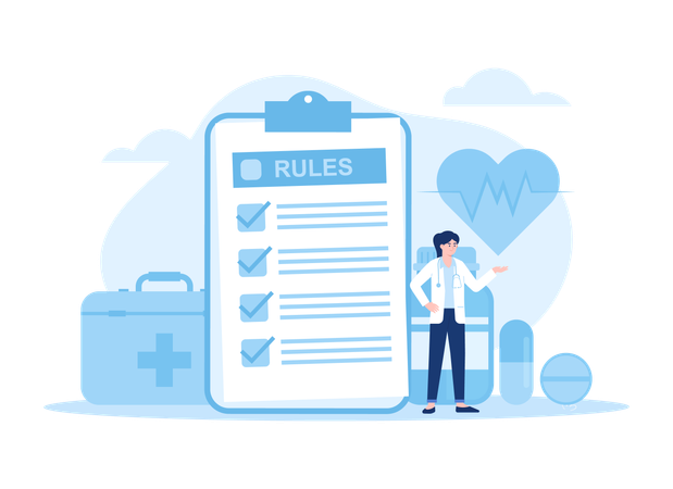 Pharmacists with prescription drugs for patients  Illustration