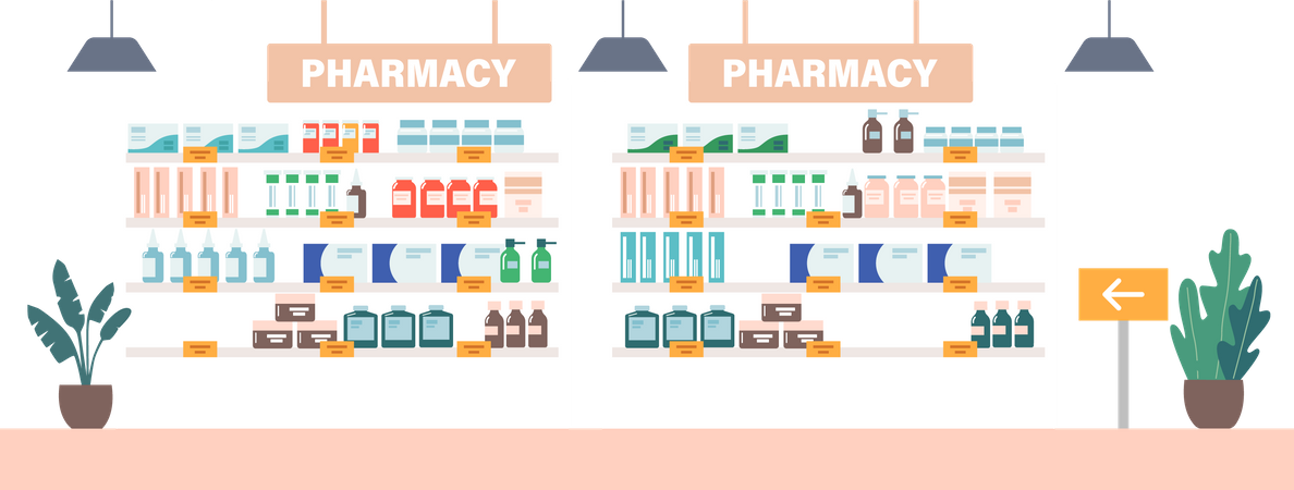 Pharmacy Drugstore Shelf Rack  Illustration