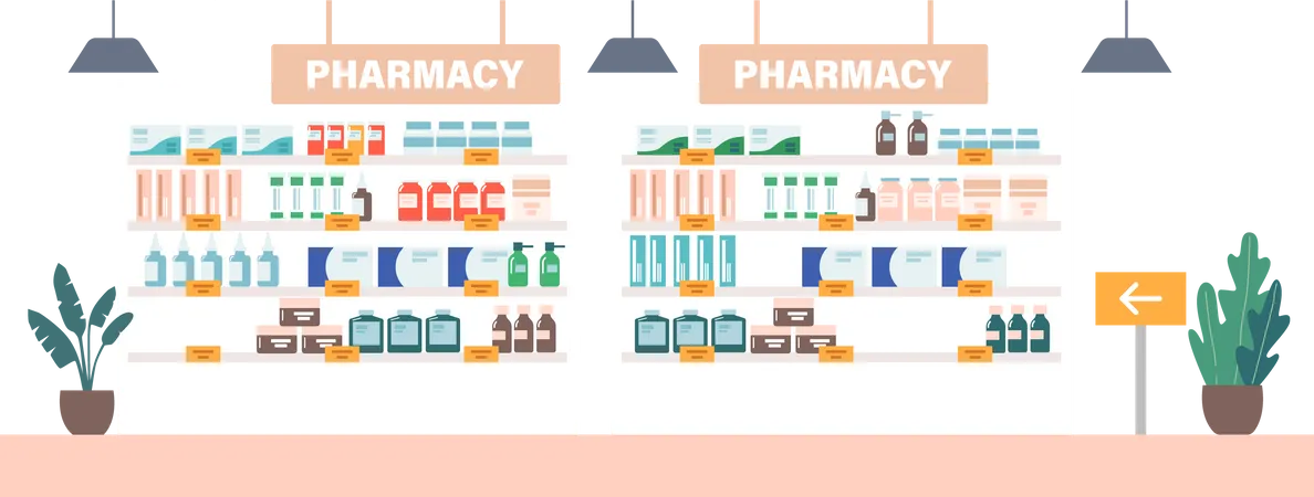 Pharmacy Drugstore Shelf Rack  Illustration