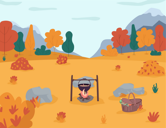 Picnic in autumn forest  Illustration